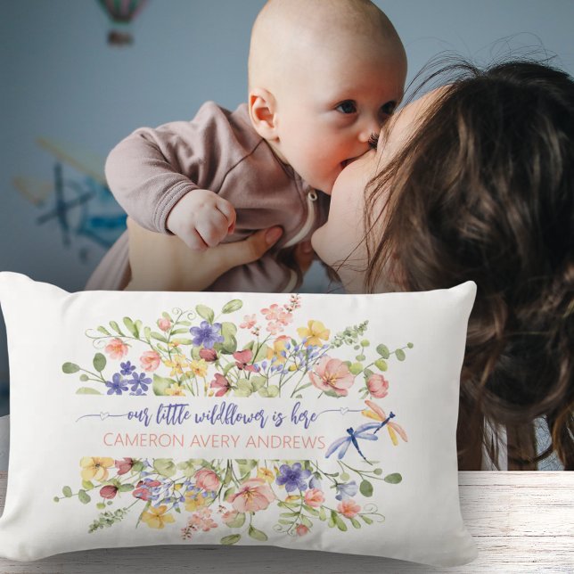 A Little Wildflower is Here Personalised Lumbar Cushion (A Little Wildflower is Here Personalized Lumbar Pillow)