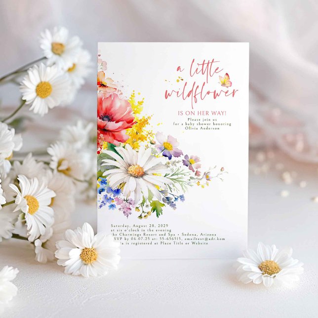 A Little Wildflower Is On Her Way Cute Baby Shower Invitation (Wildflowers Baby Shower Invitations)