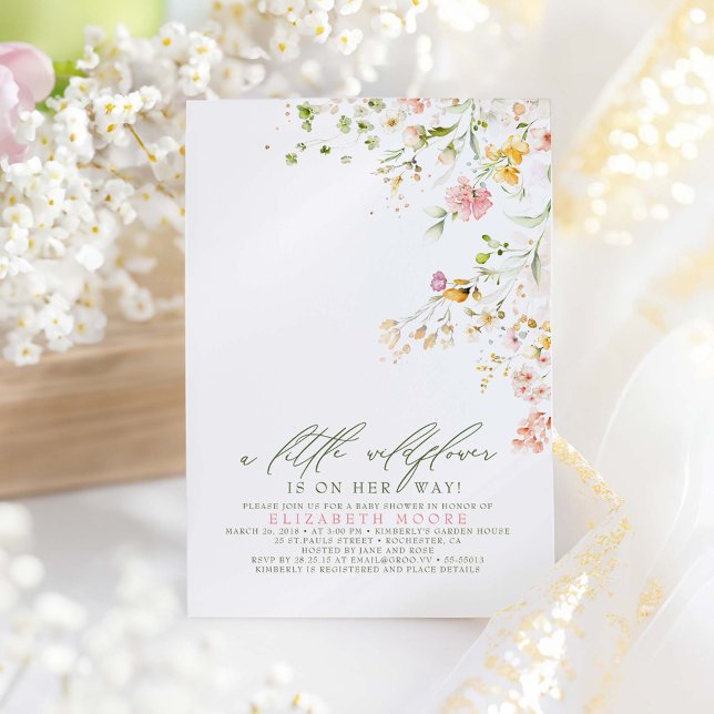 A Little Wildflower Is On Her Way Cute Baby Shower Invitation (A Little Wildflower Baby Shower Invitation)