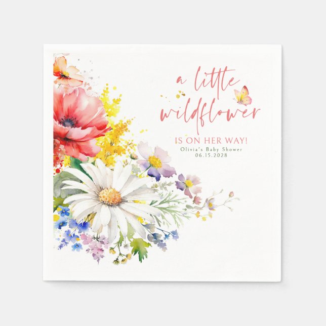 A Little Wildflower Is On Her Way Cute Baby Shower Napkin (Front)