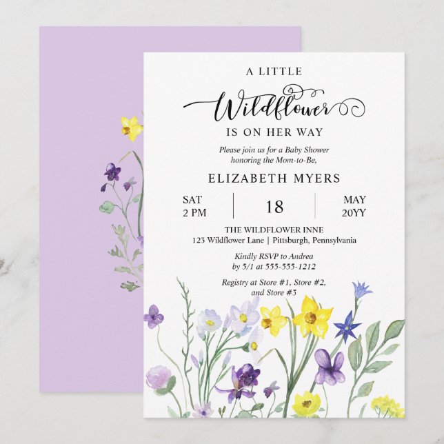 A Little Wildflower Is On Her Way Girl Baby Shower Invitation (Front/Back)