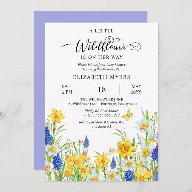 A Little Wildflower Is On Her Way Girl Baby Shower Invitation (Front/Back)