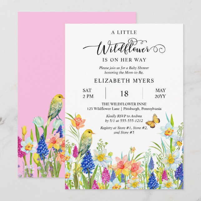 A Little Wildflower Is On Her Way Girl Baby Shower Invitation (Front/Back)