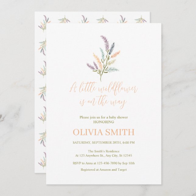 A Little Wildflower Is On The Way Baby Shower Invitation (Front/Back)