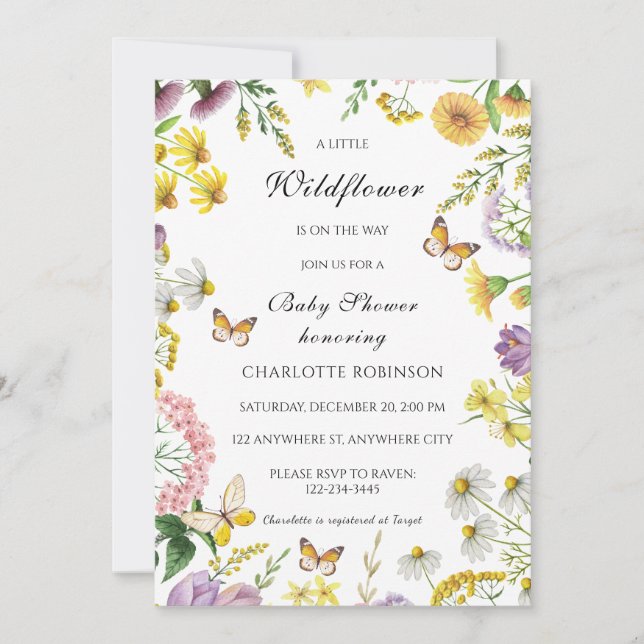 A Little Wildflower Is On The Way Baby Shower Invitation (Front)