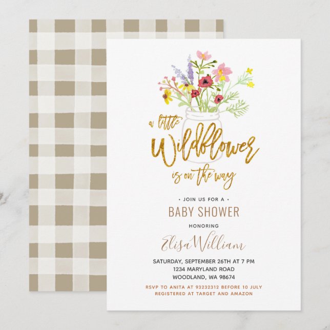A Little Wildflower is on the way Baby Shower  Invitation (Front/Back)