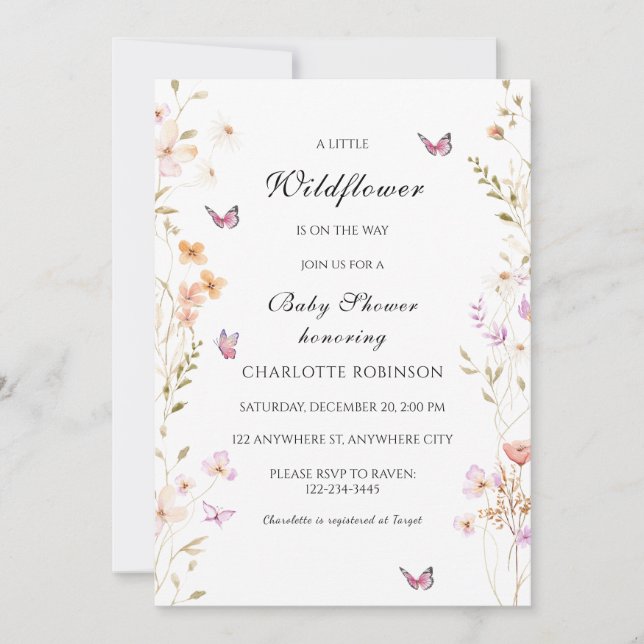 A Little Wildflower Is On The Way Baby Shower Invitation (Front)