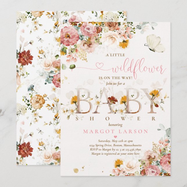A Little Wildflower Is On The Way Baby Shower Invitation (Front/Back)
