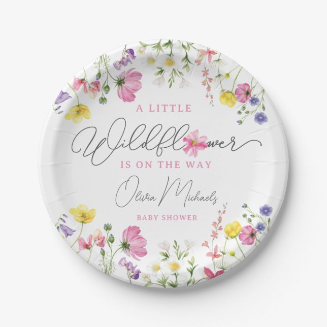A Little Wildflower Is On The Way Baby Shower Paper Plate (Front)