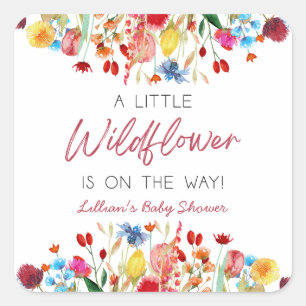 A Little Wildflower Is On The Way Baby Shower Square Sticker