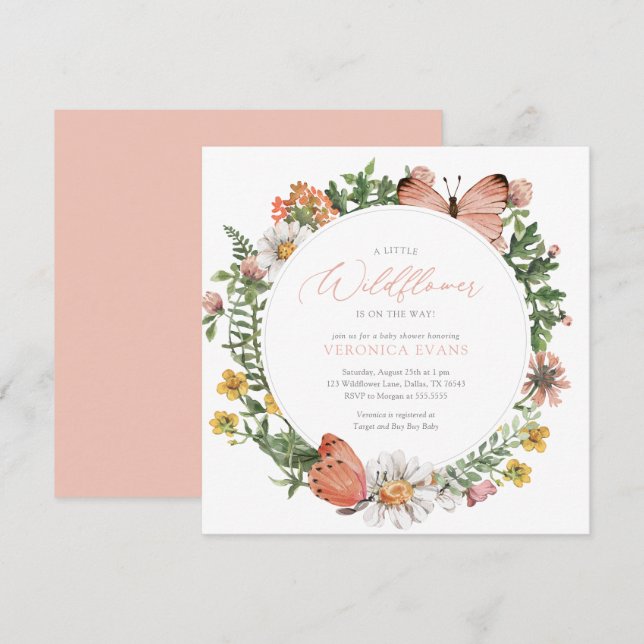 A Little Wildflower is on the Way Girl Baby Shower Invitation (Front/Back)