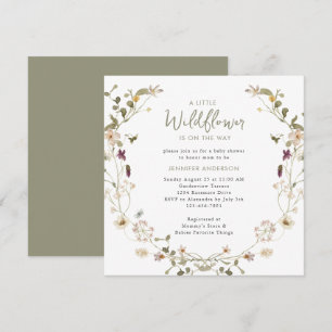 A Little Wildflower Is On The Way Sage Baby Shower Invitation