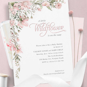 A little wildflower Pink Floral Baby Girl Shower Invitation