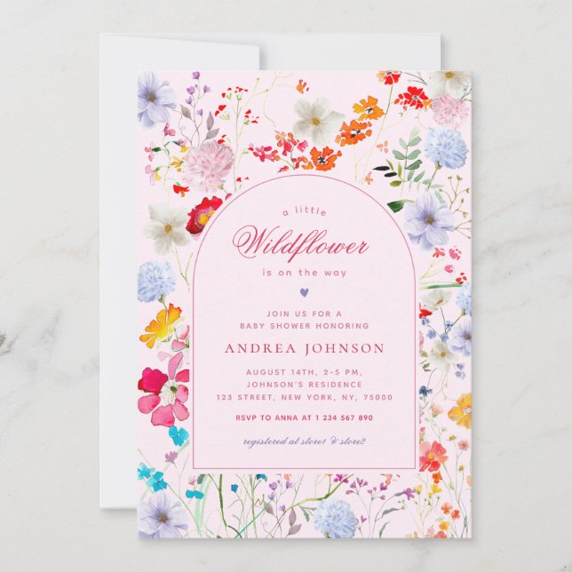 A Little Wildflower Pink Flowers Girl Baby Shower Invitation (Front)
