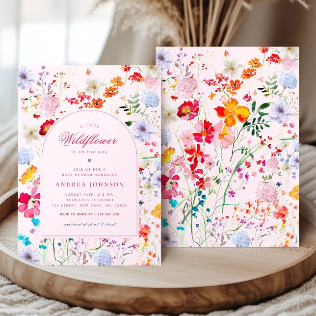 A Little Wildflower Pink Flowers Girl Baby Shower Invitation (Creator Uploaded)