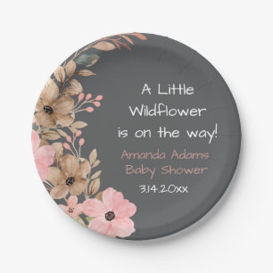 A Little Wildflower Pink Girl Baby Shower Paper Plate