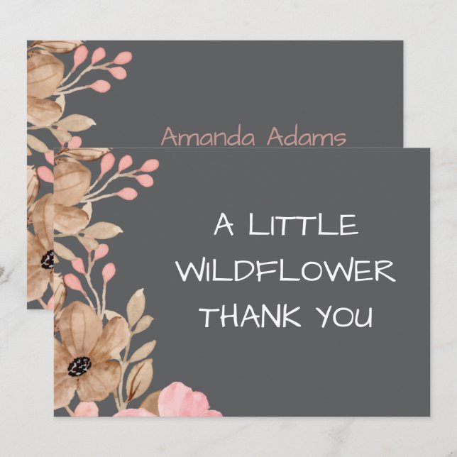 A Little Wildflower Pink Girl Baby Shower Thank You Card (Front/Back)