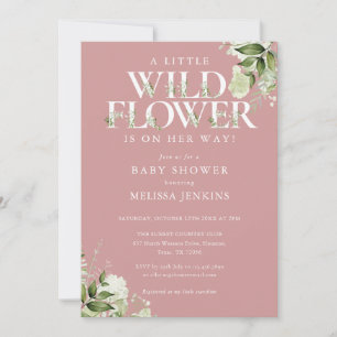 A Little Wildflower Pink Greenery Girl Baby Shower Invitation