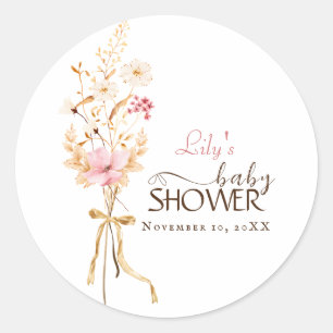 A Little Wildflower Rustic Boho Nature Baby Shower Classic Round Sticker