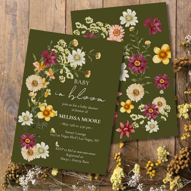 A Little Wildflower Sage Green Baby Shower Invitation (Creator Uploaded)