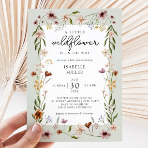 A Little Wildflower Sage Green Baby Shower Invitation