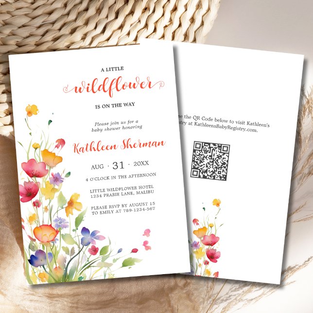 A Little Wildflower Watercolor BOHO Baby Shower Invitation (A Little Wildflower is on the Way Baby Shower Invitation with Watercolor Wildflowers in jewel tones.)