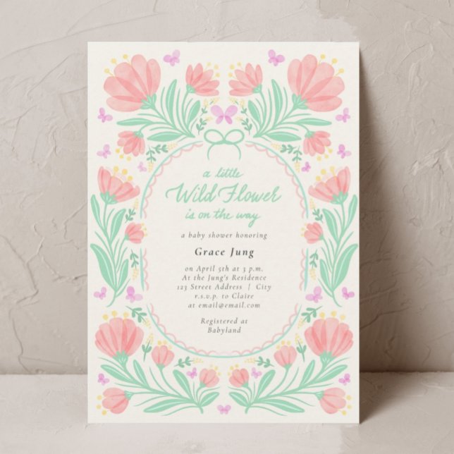 A Little Wildflower Watercolor Girl Baby Shower Invitation (Creator Uploaded)