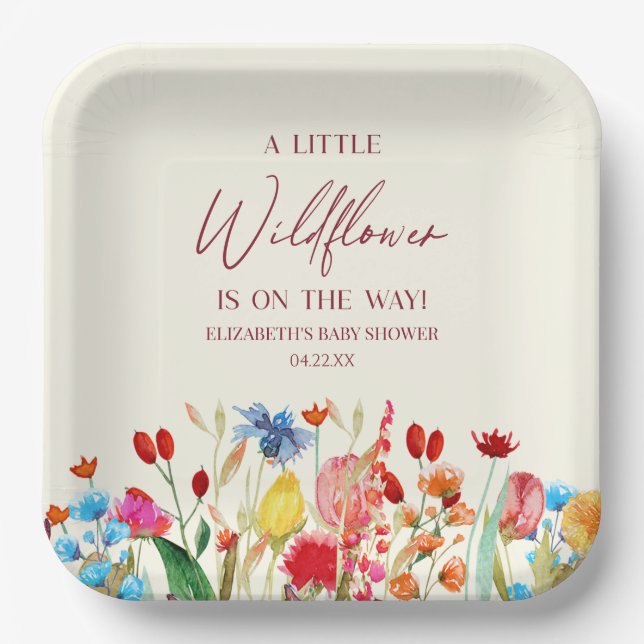 A Little Wildflower Wild Flower Floral Baby Shower Paper Plate (Front)