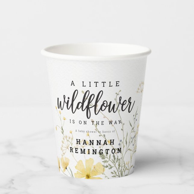 A Little Wildflower Yellow Watercolor Baby Shower Paper Cups (Front)