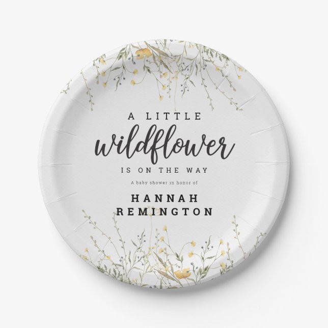A Little Wildflower Yellow Watercolor Baby Shower Paper Plate (Front)