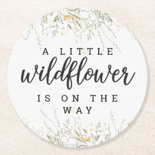 A Little Wildflower Yellow Watercolor Baby Shower Round Paper Coaster