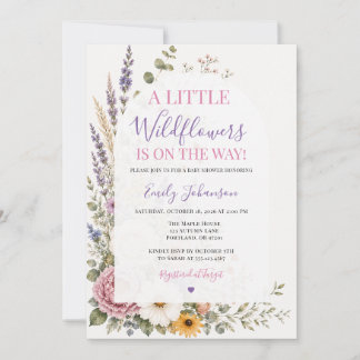 A Little Wildflowers Purple Lavender Baby Shower Invitation