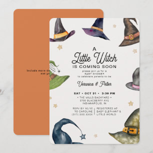 A Little Witch Girl Orange Halloween Baby Shower Invitation