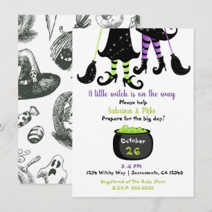 A Little Witch is on the Way Halloween Baby Shower Invitation