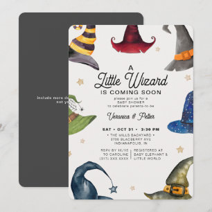 A Little Wizard Boy Grey Halloween Baby Shower Invitation