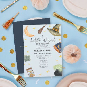 A Little Wizard Brewing Boy Halloween Baby Shower Invitation