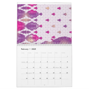 A lively design chraacterised by a mix of purple a calendar