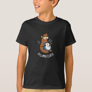 A-llama Clock Funny Llama Pun Dark BG T-Shirt