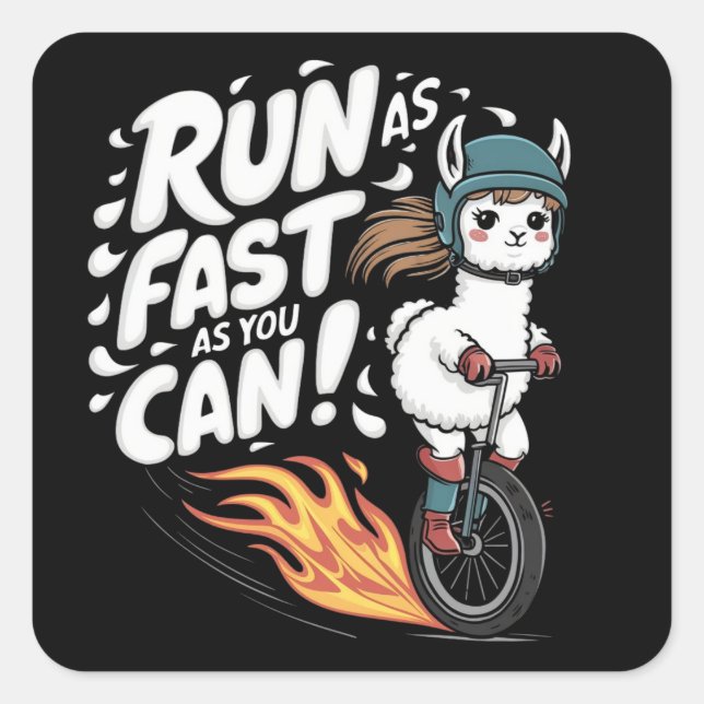 A llama riding a unicycle square sticker (Front)