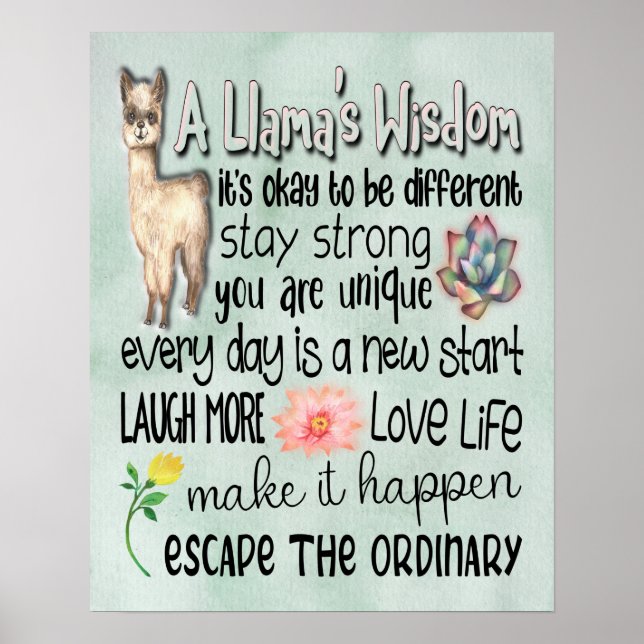 A Llama's Wisdom Motivational Quotes - 16x20 Poster (Front)