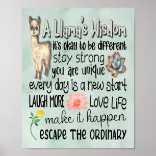 A Llama's Wisdom Motivational Quotes Poster - 8x10