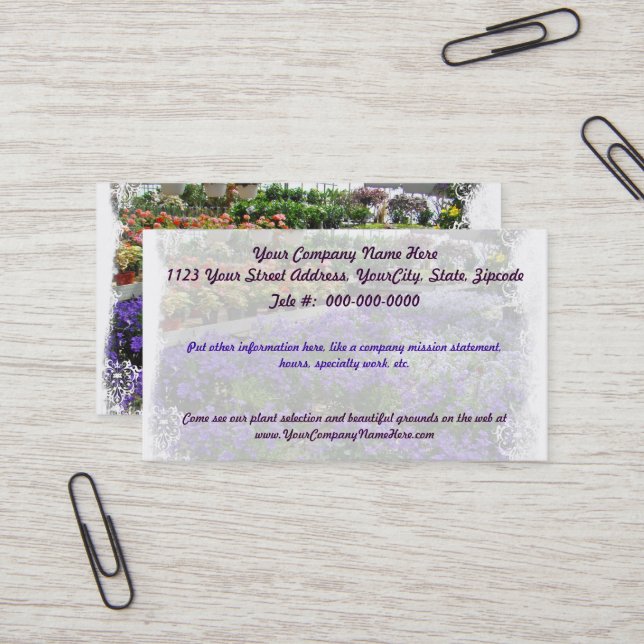 A Local Greenhouse Shows Their Wares Business Card (Front/Back In Situ)