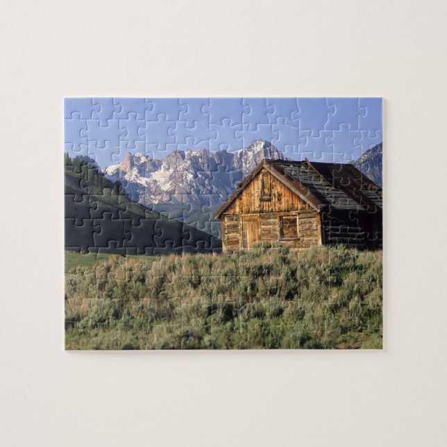 A log cabin and the Sawtooth Mountains in Jigsaw Puzzle (Horizontal)
