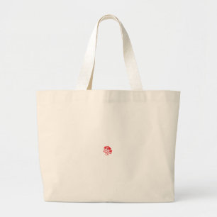 A logo featuring an illustration of a flower with  large tote bag