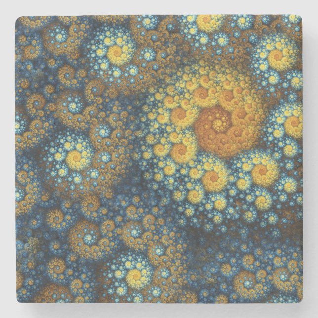 "a.lone" Blue Organic Spiral Fractal Stone Coaster (Front)
