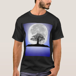 A lone leafless tree on a full moon night T-Shirt