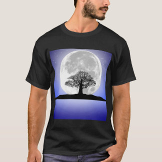 A lone leafless tree on a full moon night T-Shirt