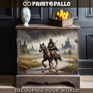 A lone mediaeval knight and his horse - tissue paper