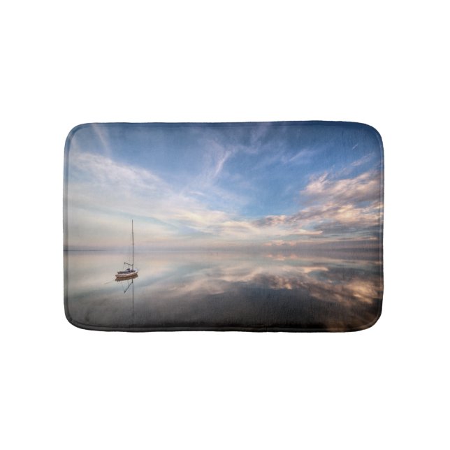 A Lone Sailboat On The Calm Waters Of Salton Bath Mat (Front)