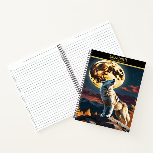 A lone wolf howls at the radiant full moon at dusk notebook (Inside)